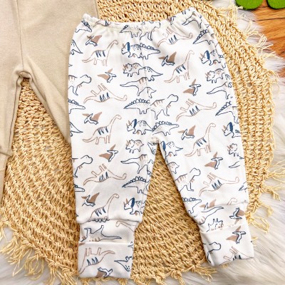 Kit 3 Calças - Floresta, Bege e Dinos - Off White, Azul Jeans